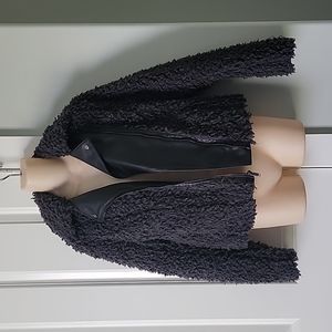 Rock & Republic faux fur and leather detail fuzzy jacket